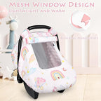 Baby Carseat Cover Girls, Pea Pod Unicorn Infant Car Seat Covers Canopy for Newborn with 2 Layers Windows of Breathable Mesh/Fabric, Lightweight Polyester/Minky Dot Backing, Snug Fit