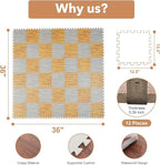 Skyweaver 12 Tiles Soft Non-Toxic Baby Play Mat for Floor EVA Foam Jigsaw Puzzle Play Mat, Interlocking Squares with 0.6inch for Babies, Toddlers & Kids Gym, Nursery, Playroom, Light Brown