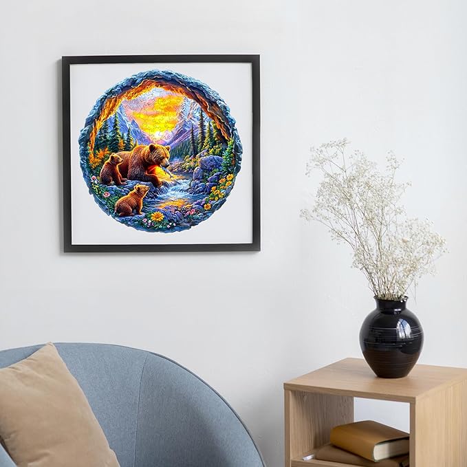 Wooden Puzzles for Adults and Kids - Bear Family Wooden Jigsaw Puzzle - Unique Animal Shaped Wood Puzzles Adult - Creative Birthday Gift Family Game 200pcs