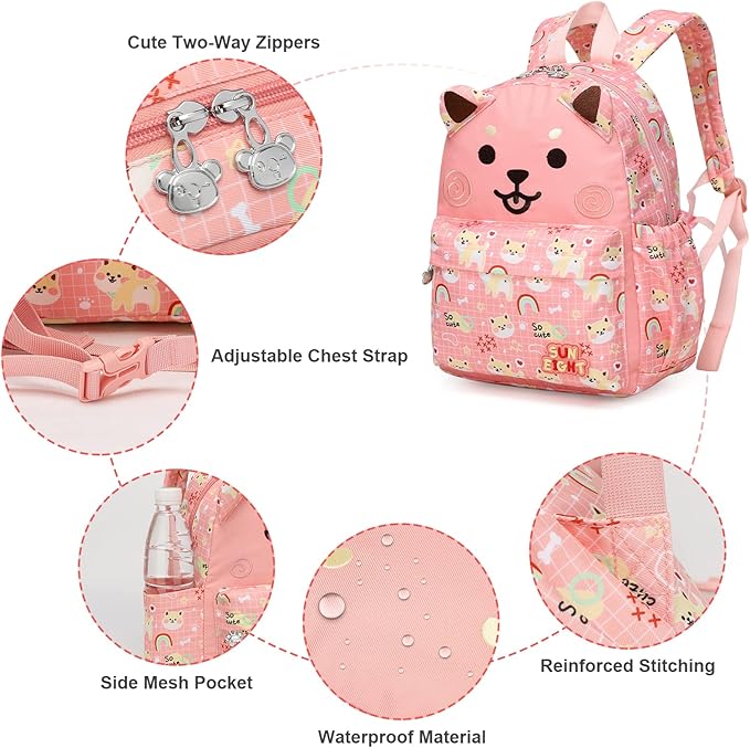 SUN EIGHT Toddler Backpack for Girls 2-5,Kindergarten Backpack for Girls,Preschool Backpack(Puppy)