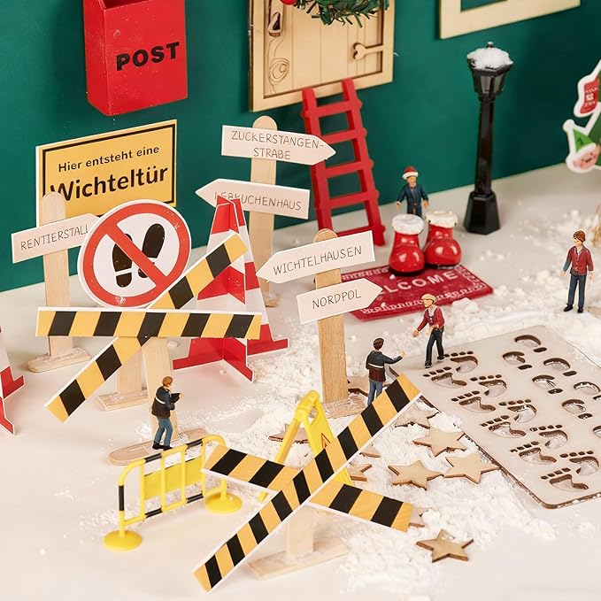 SUNBEAUTY Dollhouse Christmas Decorations Elf Door Kit Dollhouse Accessories with Miniature Christmas Tree Fairy Door Santa Claus Snowflake DIY Miniature House Kit Xmas Decor