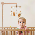 Wooden Crib Mobile Arm | Crib Mobile Holder | Nursery Mobile Hanger Cartoon Bear | Rotatable Height Adjustable Hanging Fits Wide or Thick Railings Baby Shower Gift Nursery Decoration