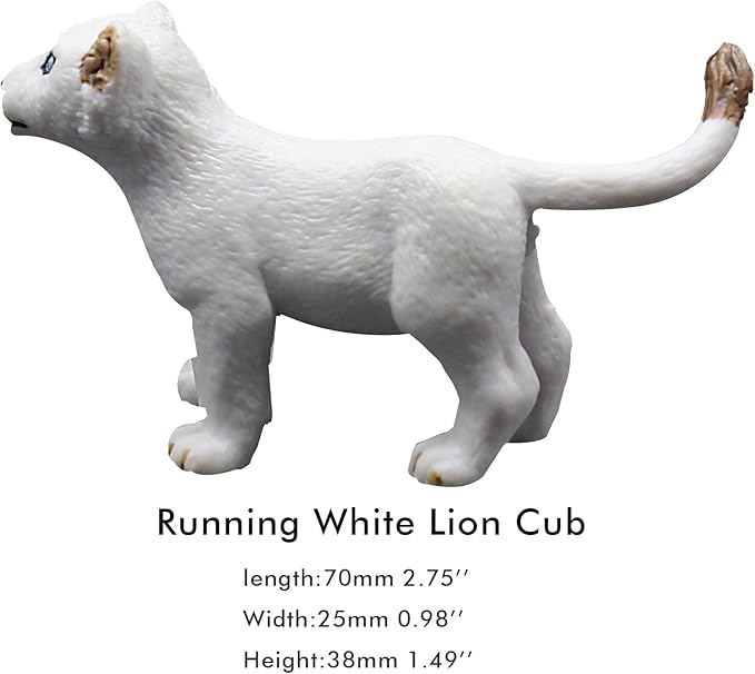 FUNSHOWCASE African Jungle Animals Running White Lion Cub Toy Figure Realistic Plastic Figurine Height 1.6-inch