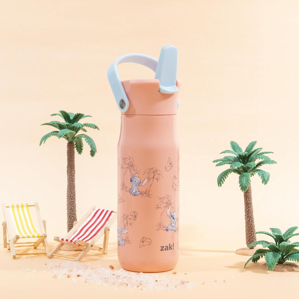 Zak Designs Harmony Disney Stitch Water Bottle for Travel or At Home, 20oz Stainless Steel is Leak-Proof When Closed and Vacuum Insulated with Straw Lid and Carry Handle (Stitch)