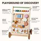 Tiny Land Wooden Baby Walker, Adjustable Speed Baby Push Walker for Boys and Girls, Montessori Activity Center Push Toy for Kids Development (Morandi)