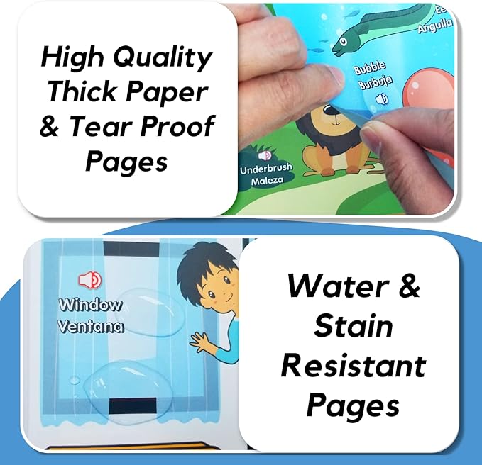 ZEENKIND Spanish & English Talking Learning Book for Kids 2 3 4 5 6 Years Old, 420 Words Toddler Educational Toys to Learn Spanish Interactive Audio Sound Books Bilingual Musical Toy Juegos para Niños