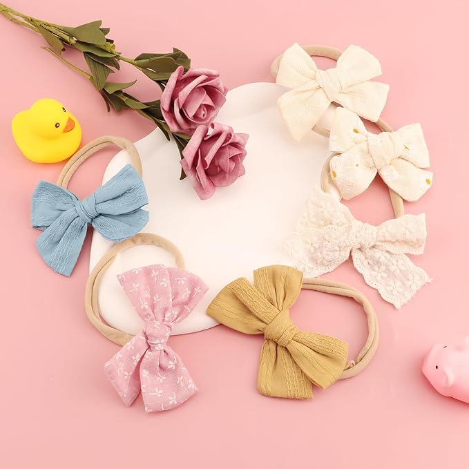 Baby Girl Headbands with Bows Soft Nylon Newborn Toddler Hairbands Handmade Baby Hair Accessories for Infant Girls Kids