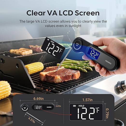 0.5 Seconds Rechargeable Instant Read Meat Thermometer for Cooking, INKBIRD Digital Food Thermometer with VA LCD Screen -58.0℉~572℉ Waterproof Kitchen Thermometer with Magnet, Candy Grill BBQ Frying