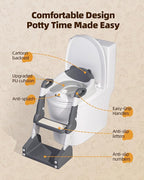 3-in-1 Potty Training Toilet, Toddler Toilet Seat with Step Stool, Foldable Potty Ladder with Potty Chart, PU Cushion, Splash Guard, Anti-Slip Steps & Urinal for Boys & Girls, Grey