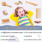 LOOIKOOS Toddler Musical Instruments, Eco Friendly Music Set for Kids Preschool Educational, Natural Wooden Percussion Instruments Musical Toys for Boys and Girls with Storage Bag