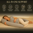 U-Shaped Pregnancy Pillow – 100% Cotton Cover, Full Body Maternity Support for Belly, Back and Legs – Bonus Eye Mask and Gift Box (Light Pink)