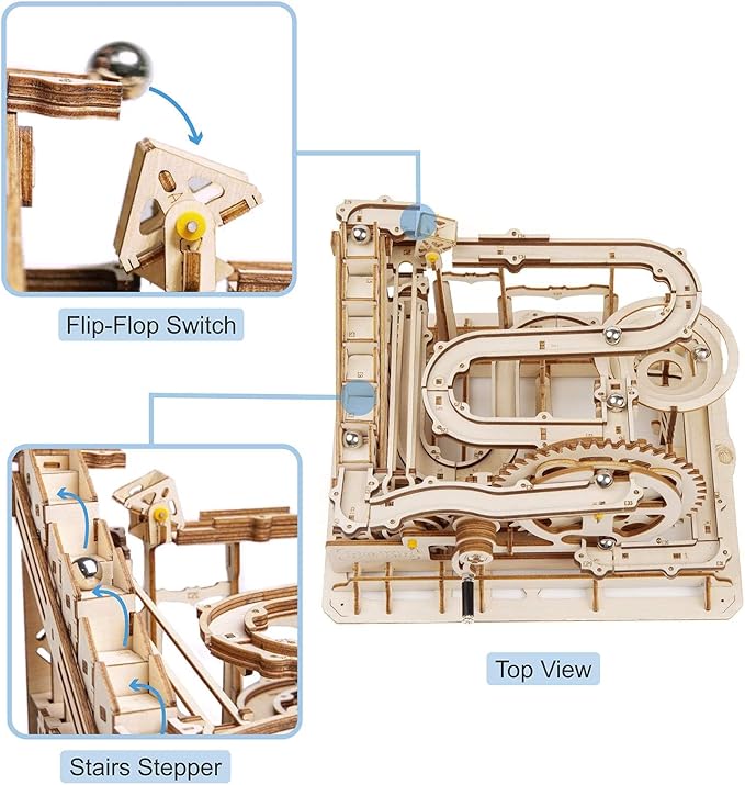 ROKR 3D Wooden Puzzles Marble Run Set - Mechanical Model Kit for Adults DIY Roller Coaster Toys Gifts for Boys/Girls (Marble Parkour)
