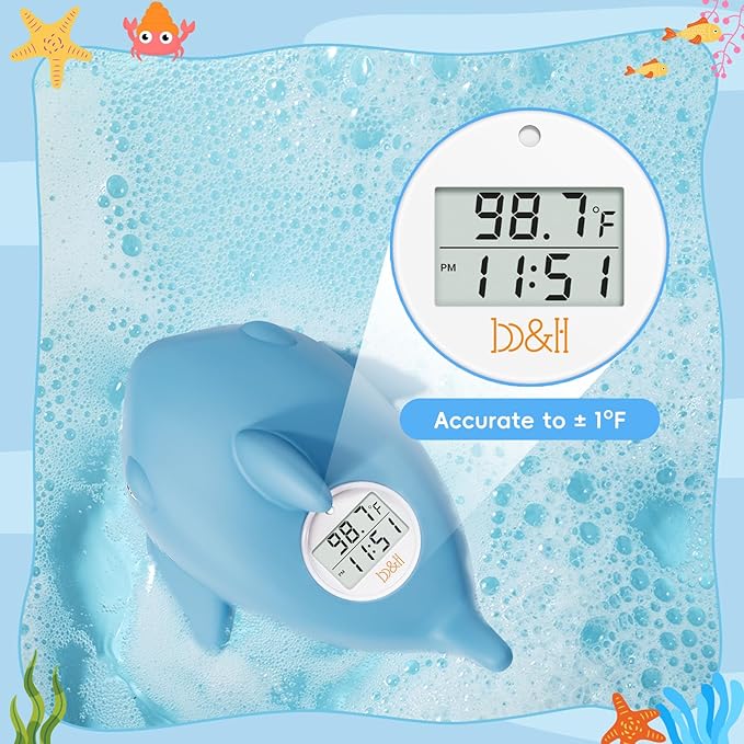 b&h Baby Bath Thermometer - Shark Thermometer for Water Temperature Monitoring, Digital Water & Room Temperature Reader, Safty Toddler Bathtub Floating Toy