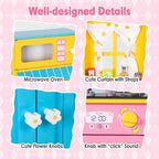 Kids Kitchen Playset, Wooden Pretend Play Kitchen for Kids w/Faucet, Sink, Stove, Oven, Curtains, Cookware, Storage Cabinets, Toddler Role Play Toy Kitchen Set Gift for Girls Boys Ages 3+