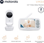 Motorola Nursery Baby Monitor Long Range with Camera and Audio, 4.3" Screen, 2-Way Audio VM34, No WiFi Needed, Manual Tilt/Pan, Digital Zoom, Lullabies, Temperature Sensor