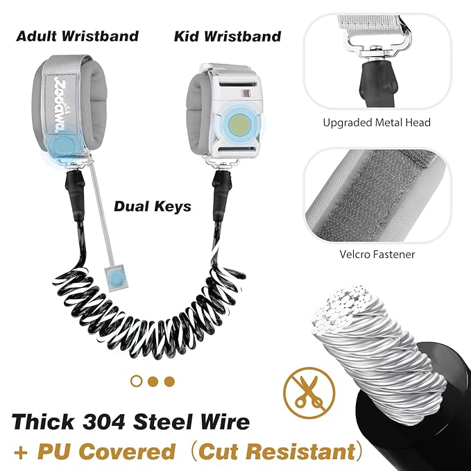 Zooawa Toddler Leash 2Pack, Toddler Kids Harness Anti Lost Wrist Link with Magnetic Lock, Reflective Safety Walking Harness Wristband Leashes for 2,3,4 Years Old Boys Girls, Black + Gold