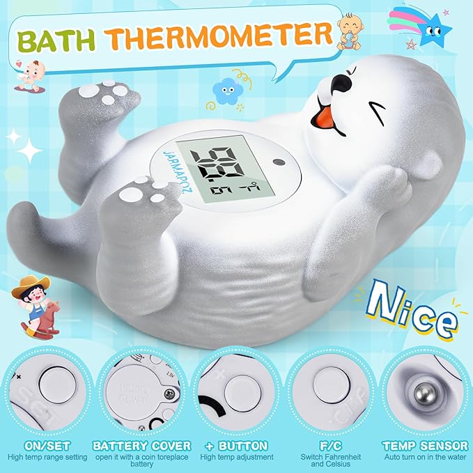 Baby Bath Thermometer, Cute Otter Floating Water Thermometer for Newborns & Infants, Safe and Accurate Room and Bathtub Temperature Monitor, Grey