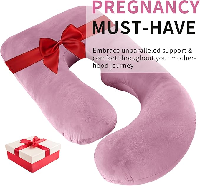 U-Shaped Pregnancy Pillow for Sleeping, Full Body Support for Back, HIPS & Belly -65 Inch Maternity Pillow with Machine Washable Cover | Maternity Essential (Velvet Pink-65inch)
