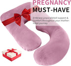 U-Shaped Pregnancy Pillow for Sleeping, Full Body Support for Back, HIPS & Belly -65 Inch Maternity Pillow with Machine Washable Cover | Maternity Essential (Velvet Pink-65inch)