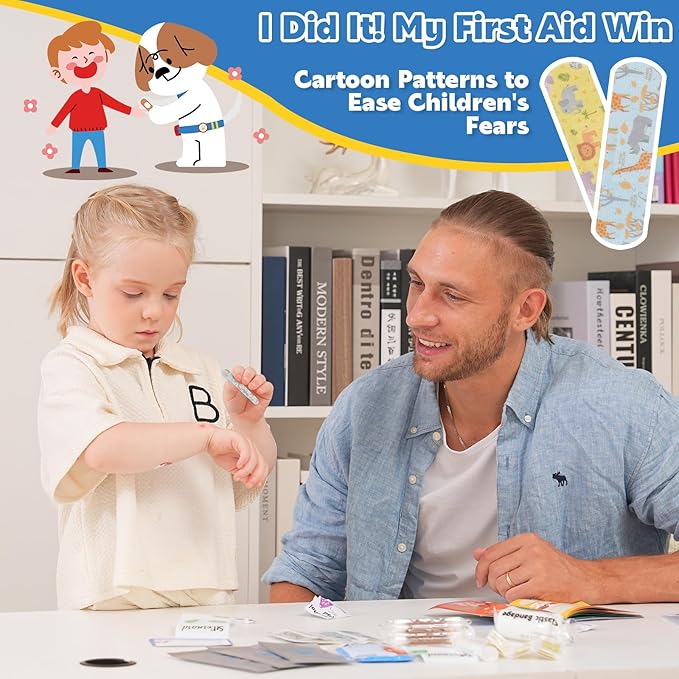 StBernard First Aid Kit for Kids, Small Pocket Size Medical Kit with Cute Bnadages, Tools for Daily Emergencies, Organized Pouch for Toddler & Children, Home, Camping, Travel, Playground (Blue)