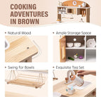 ROBOTIME Wooden Play Kitchen Set, Play Kitchen Set for Kids with Realistic Design, Kids & Toddlers Kitchen Playset with Dishwasher, Toy Kitchen Set for Boys and Girls Ages 3+ (Brown)