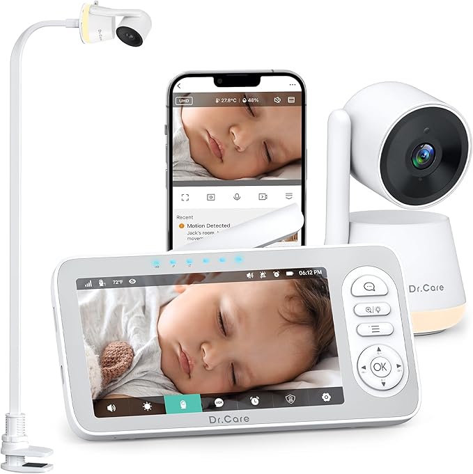 Dr.Care LumiView Plus Smart WiFi Baby Monitor with Clip Mount - 5.5" 1080P Split Screen & 2K Camera, Privacy Mode, Cry & Motion Alerts, 5000mAh Removable Battery, RGB Night Light, HD Night Vision