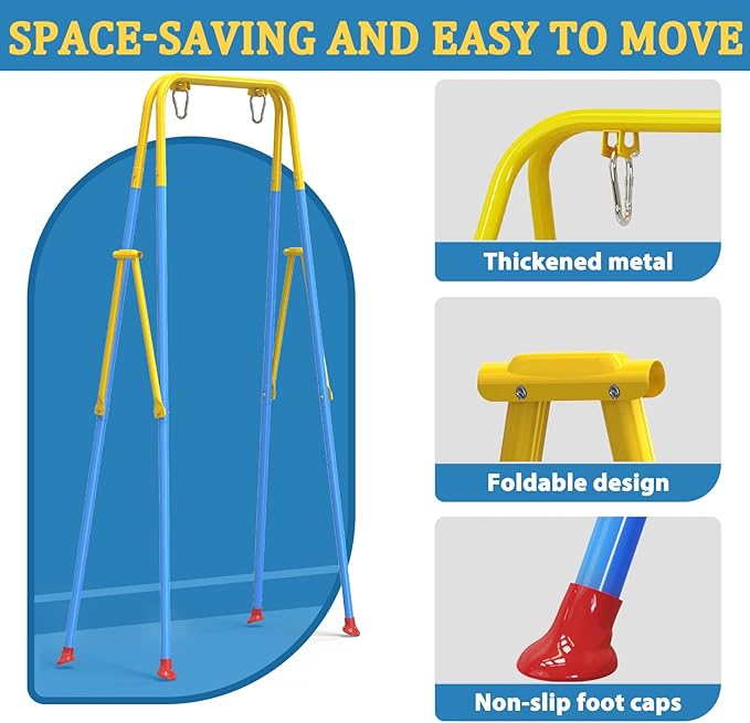 2 in 1 Toddler Swing & Baby Jumper, Foldable Baby Bouncer with Soft Cushion, Foldable Indoor & Outdoor Use, Easy to Install & Store Swing Sets for Backyard Play (Blue)