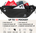 Travel Money Belt for Men and Women hidden slim passport holder - travel wallet with RFID blocking under clothes to protect Cash, Credit Cards and Documents (BLACK)