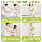 Baby Shower Stand, Baby Standing Bath with Anti-Pinch Adjustable Height and Armrest, Shower Standing Support with Anti-Slip Base and Mat for Infants 6-36 Months -Grey