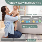 IFNOW Baby Bath Kneeler and Elbow Rest Pad Set - 26'' Extra Long and 2.4'' Thick, Quick Dry Kneeling Pad for Bathing Baby with Knee & Arm Support, Foldable Non-Slip Bathtub Mat with Toys Organizer