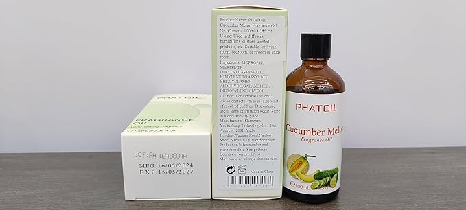 PHATOIL 3.38FL.OZ Cucumber Melon Fragrance Oils for Aromatherapy, Essential Oils for Diffusers for Home, Perfect for Diffuser, Yoga, Skin Care, DIY Candle and Soap Making - 100ml