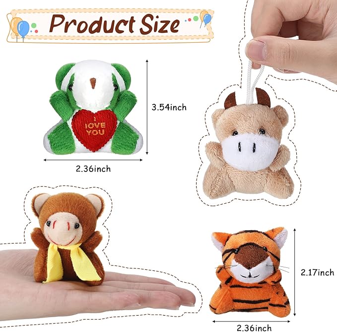 Zhanmai 100 Pcs Mini Plush Stuffed Animal Bulk Small Animal Toys Keychain Party Favors Easter Egg Stuff for Kids Birthday Valentine Carnival Classroom Prizes Gift Goodie Bag Filler (Forest Animals)