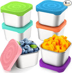 6 Pack 6oz Stainless Steel Snack Containers, Easy Open Leak Proof Stainless Steel Food Storage Containers with Silicone Lids, Small Metal Lunch Box Container for Office, Travel