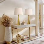 Oneach 25.75" 3-Way Dimmable Touch Control Modern USB Table Lamp Set of 2 for Living Room Bed Room Bedside Nightstand Lamps Fabric Shade Vintage Accent Light Gold Antique Brass