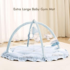 ANGELBLISS 5 in 1 Baby Play Gym Mat, Reversible Tummy Time Mat with 5 Sensory Toys for Stage-Based Developmental, Thick & Large Baby Activity Center from Newborn to Toddler (Light Blue)