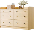 Cozy Castle Baby Dresser with 6 Drawers and Large Table Top, Multi-Functional Chest of Drawer, Drawer Dresser with Three-Sided High Rails for Nursery, Children's Room, Bedroom, Oak