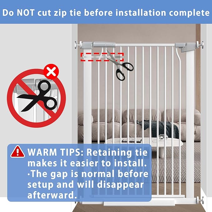 40.5"-54.7" Baby Gates for Doorways, 40.5" Tall Dog Gate Indoor, Walk Through Pet Gates No Drilling Auto Close Pressure Mounted Safety Child Toddler Gate, White