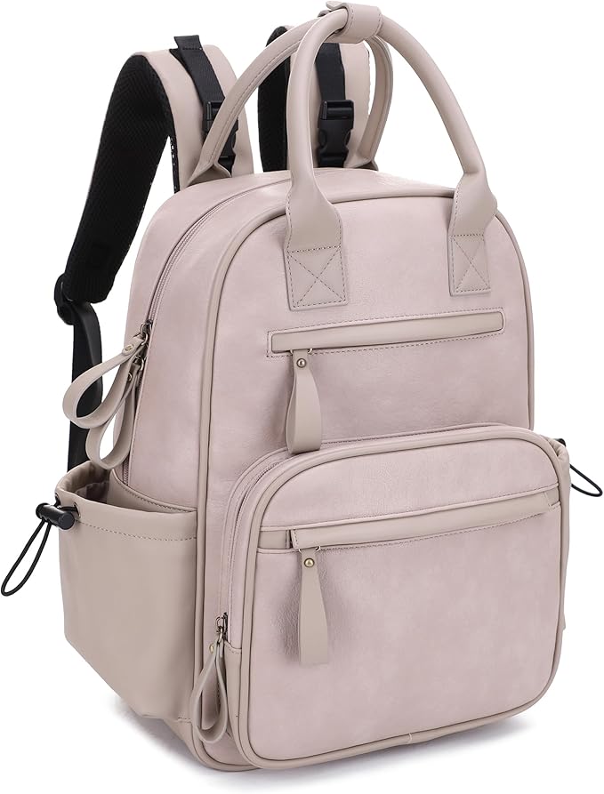 JESSIE & JAMES Saturday EDC Diaper Bag Backpack Multi Function Diaper Bag with Changing Pad & Stroller Straps_Light Stone