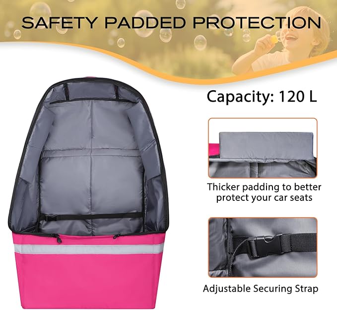 Car Seat Travel Bag for Airplane,Infant Seat Travel Bag with Shoulder Strap,Padded Car Seats Backpack with Reflective Stripes,Large Carseat Carrier Bag Travel Car Seat Cover,Pink