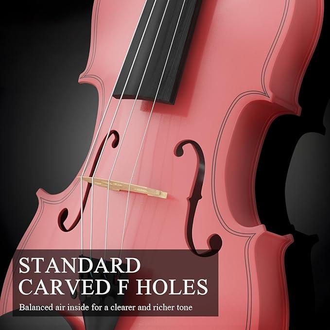 1/8 Violin Kit, Beginner Violin for Kids, Students, Complete Kids Violins Set with Case, Bow, Rosin, Ideal for Kids Violins Beginner Ages 4-5, Pink