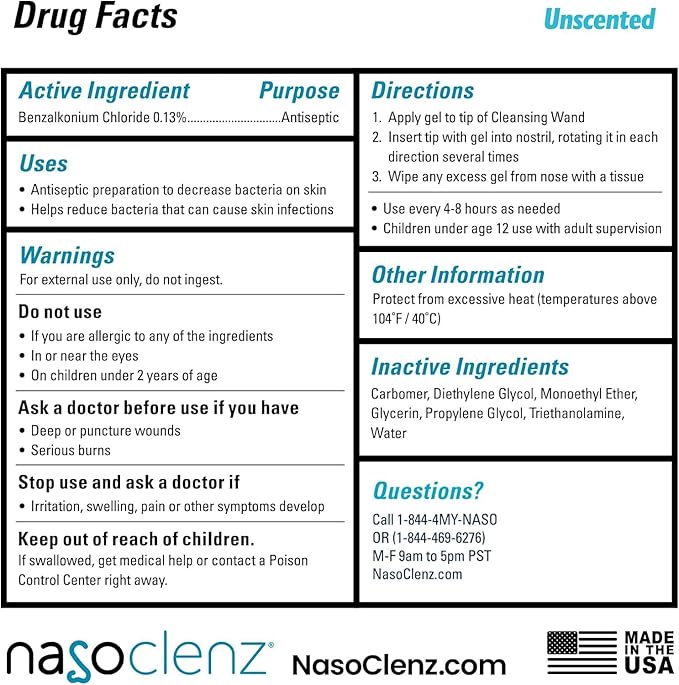 Pro: Nasal Cleansing Kit – Gentle Wand & Nasal Antiseptic Gel, Nose Cleaner and Nasal Moisturizer for Dry Nose & Sinus Relief (Unscented 1 Count, up to 120 uses)