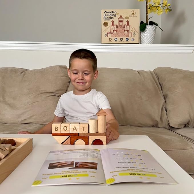 Hexagon Montessori Wooden Building Blocks – 86 Pieces FSC-Certified Beech | Alphabet & Number Blocks with Board Game, Storage Bag & 15-Challenge Guide | Stacking Toy for Kids Ages 3+