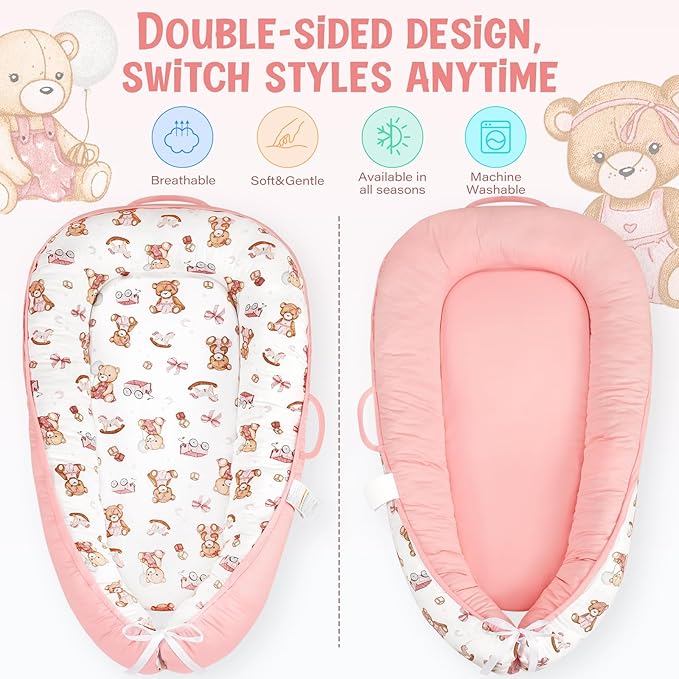 HKAI Baby Lounger – Soft Cotton Infant Floor Seat for Newborn to 24 Months, Portable Baby Essentials for Boys & Girls