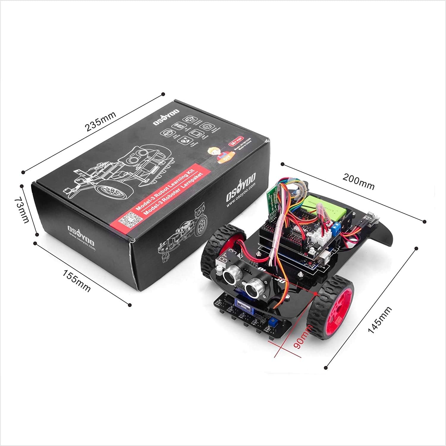 OSOYOO Model 3 Robot Car DIY Starter Kit for Arduino,Educational Motorized Robotics, Remote Control App, Learning How to Code, IOT Mechanical Coding for Teens and Adults