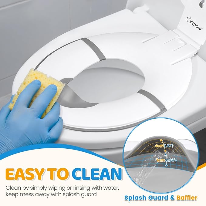 Orzbow Foldable Potty Training Seat, Toddler Toilet Seat for Travel with Suction Cups for Adult Toilets | Firmly Adhere and Adjustable Length | Non-Slip with Splash Guard, Easy to Clean, White