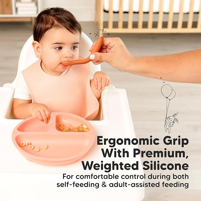 KeaBabies Silicone Baby Spoons, Self Feeding 6-12 months - 3-Pack Baby Weaning Eating Utensils, Toddler First Food Training Spoon, Infant, Kids Feeding Supplies Essential Set,Dishwasher-safe (Valiant)