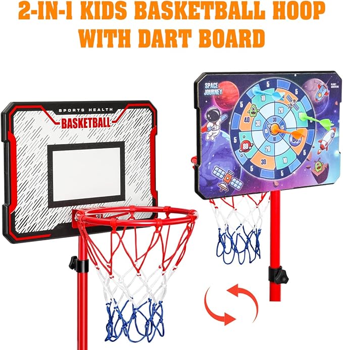 Meland Kids Basketball Hoop - Adjustable Height 2.9ft-6.2ft Toddler for Kids, Goal Indoor & Outdoor Toys Backyard Outside Boys Age 3 4 5 6 7 8 Years Gift