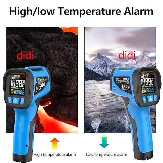 Infrared Thermometer Temperature Gun, -40℉~2462℉, 30:1 Pyrometer High Temp Thermometer with K-Probe, Non-Contact Digital IR Laser Thermometer Temp Gun for Cooking, Engine, Kiln, Forging, HVAC
