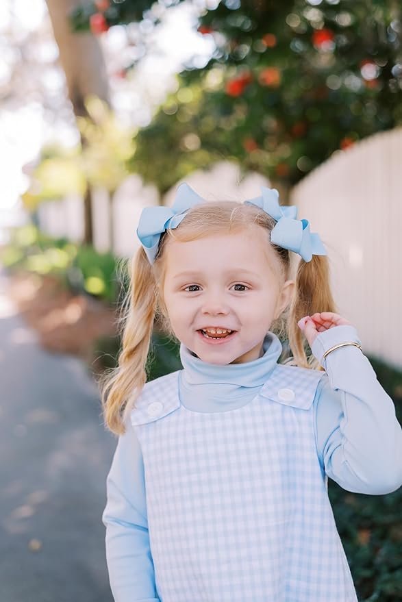 Wee Ones Girls' Plain Wrap Classic Grosgrain Hair Bows on a WeeStay No-Slip Hair Clip, Handmade, Medium, Millennium Blue