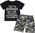wdehow Toddler Kids Baby Boy Summer Clothes Sets 1T 2T 3T 4T 5T Letter Print Short Sleeve Tops Camouflage Shorts Outfits